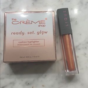 Lip gloss and cushion highlighter